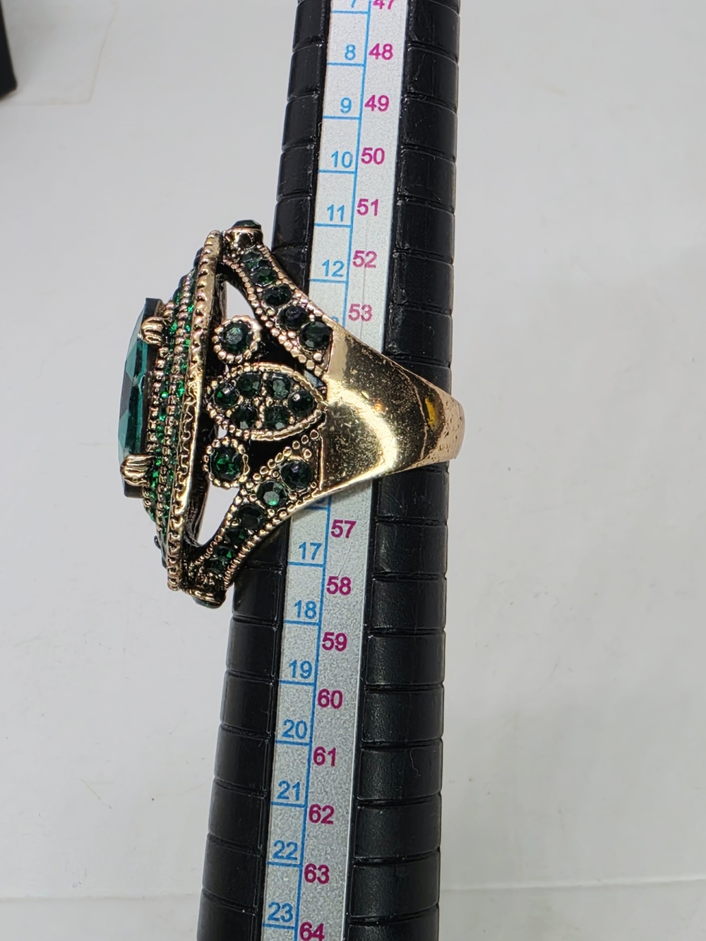 Vtg Emerald Green Cocktail Ring Gold Plated Sterling Silver Bold Statement 7.5 - Picture 7 of 9